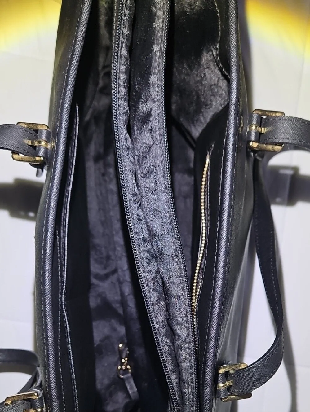 Michael Kors Black Leather Tote with Gold MK Charm